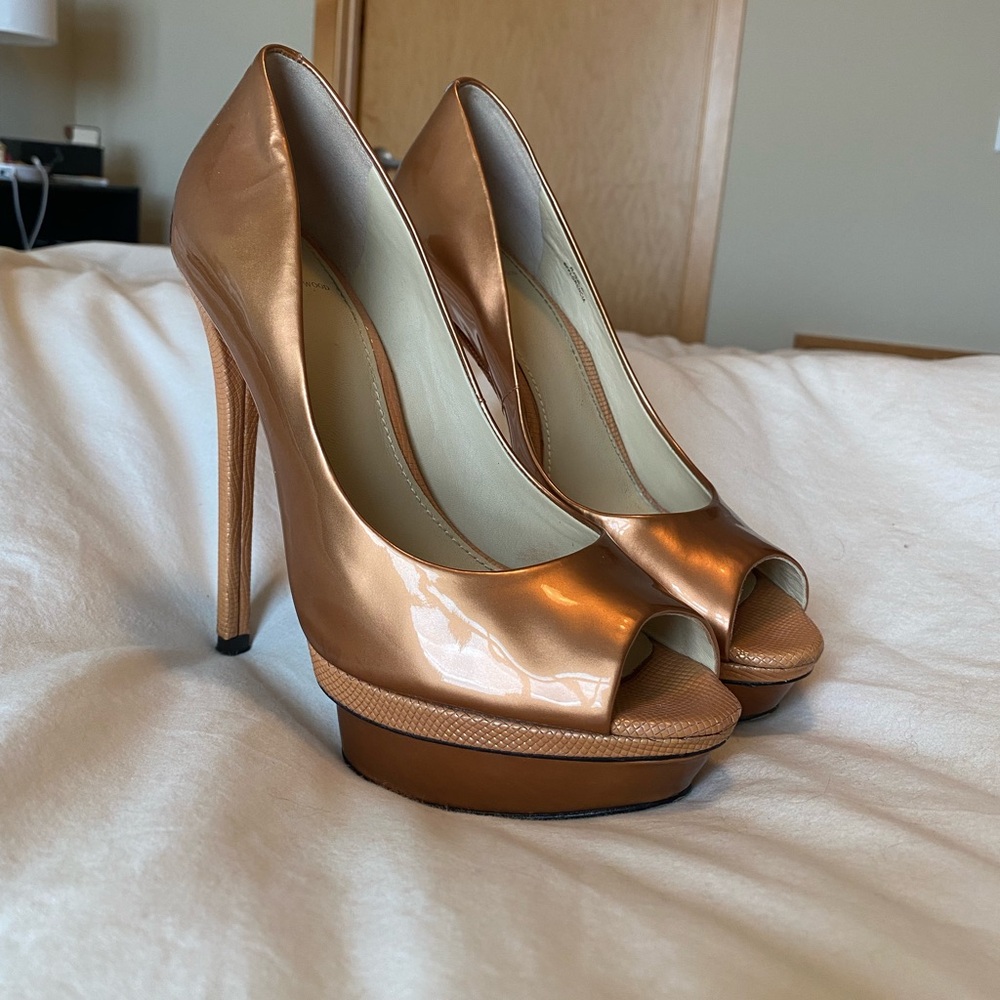 Brian Atwood Florencia copper platform heels